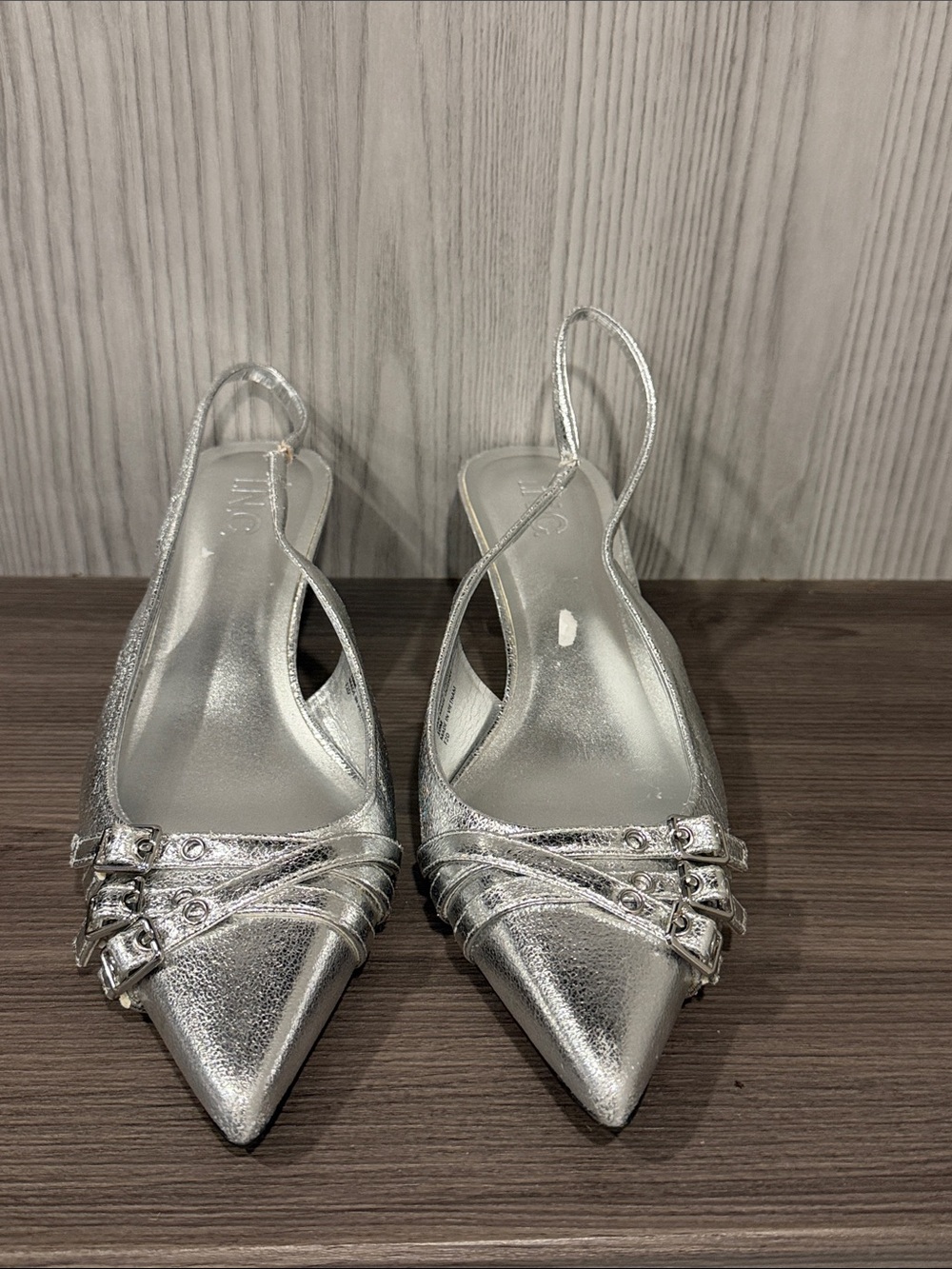 INC International Concepts Silver Pointed Slingback Flats
